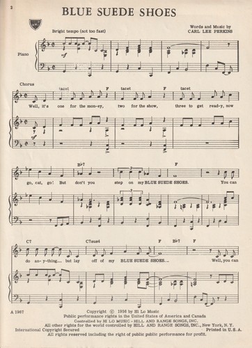 Original Sheet Music - Carl Perkins - Blue Suede Shoes - 1956 - Near Mint Cond - Picture 2 of 3