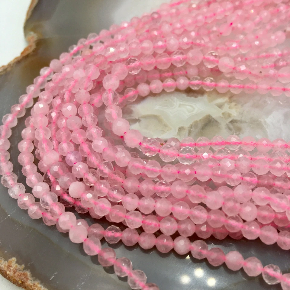 Natural Rose Quartz Faceted Round Beads Size 2mm 3mm 4mm 5.5mm 15.5" Strand - Image 4 of 4
