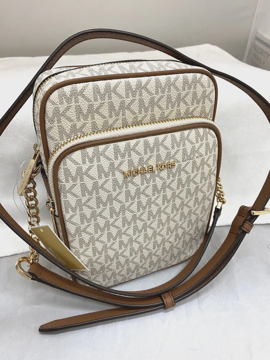Michael Kors Travel Medium Flight Bag Crossbody Signature MK Bag Vanilla New