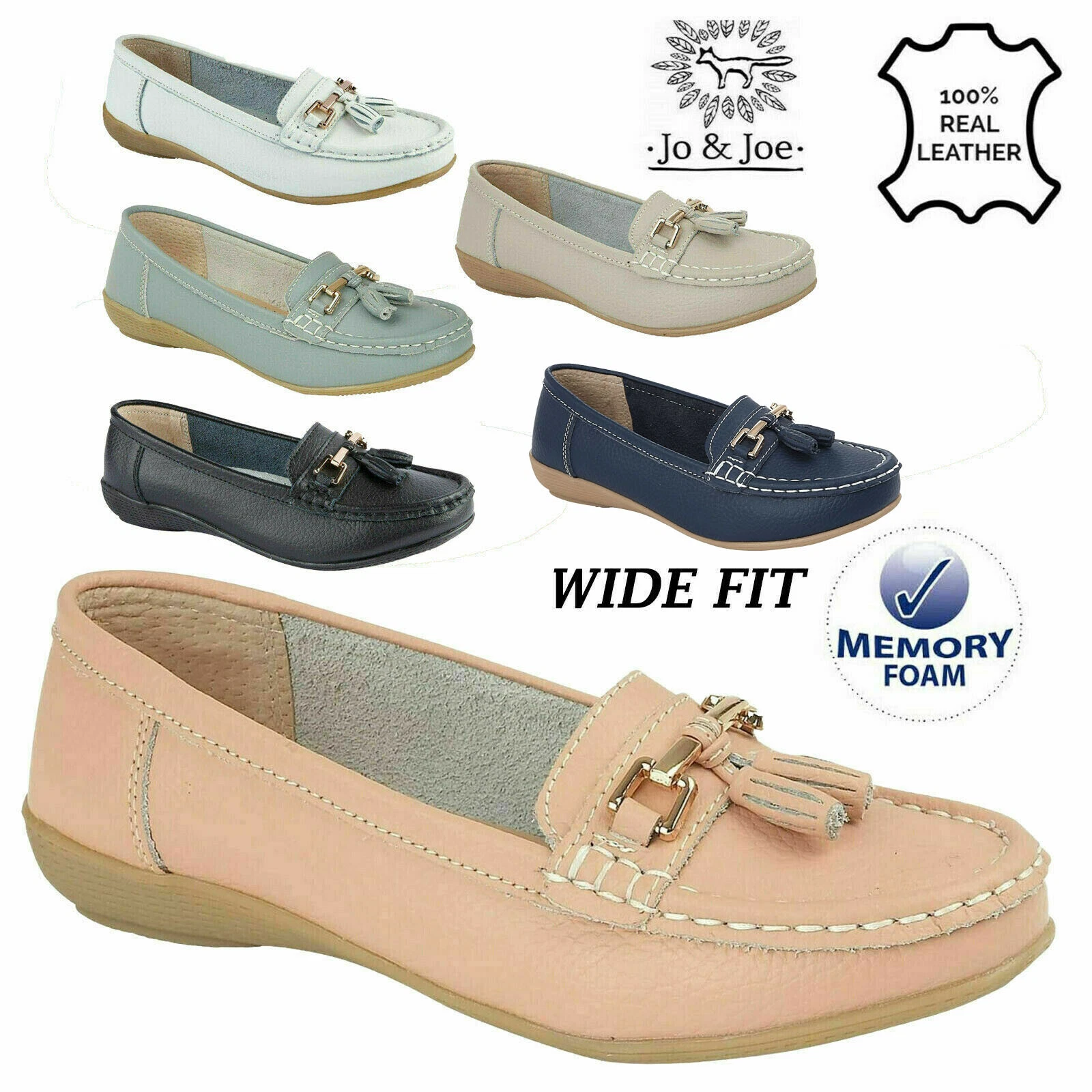 Ladies Wide Fit Shoes Slip On Womens Memory Foam Work LEATHER Loafer Shoe Size