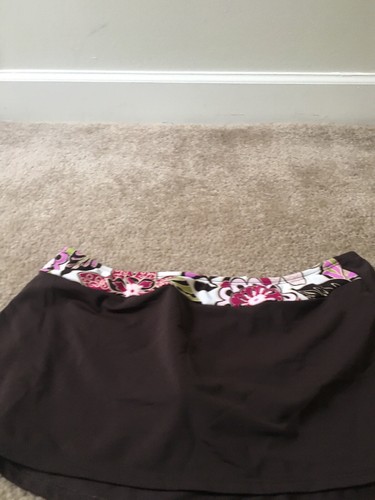 Merona Women's Swim Skirt Attached Brief Black Floral Print Trim Size M - Picture 3 of 8