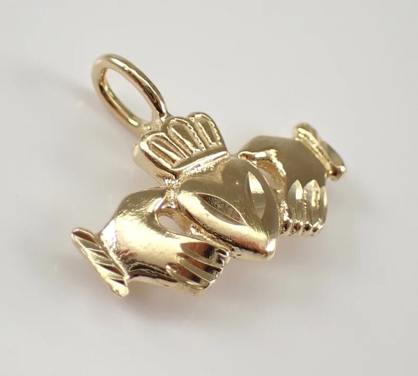 Alternate view of Vintage Estate Claddagh Hands Holding Heart Charm Pendant 14k Yellow Gold Plated