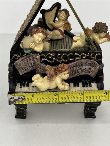 PIANO w/CHERUBS MUSICAL Box Revolving Cherubs Valentine's Day Simson - WORKS - Picture 14 of 15