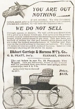 c1900 ELKHART CARRIAGE&HARNESS CO.IN Antique Victorian Print Ad~Horse Head&Wagon