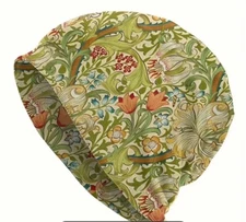 Beanie Hat Cap Skully William Morris Golden Lily Design Reversible Soft Stretch