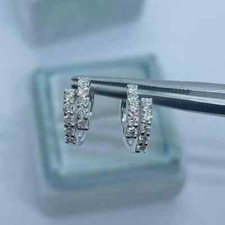 Real Moissanite 2.20Ct Round Cut Huggie Hoop Earrings 14K White Gold Plated