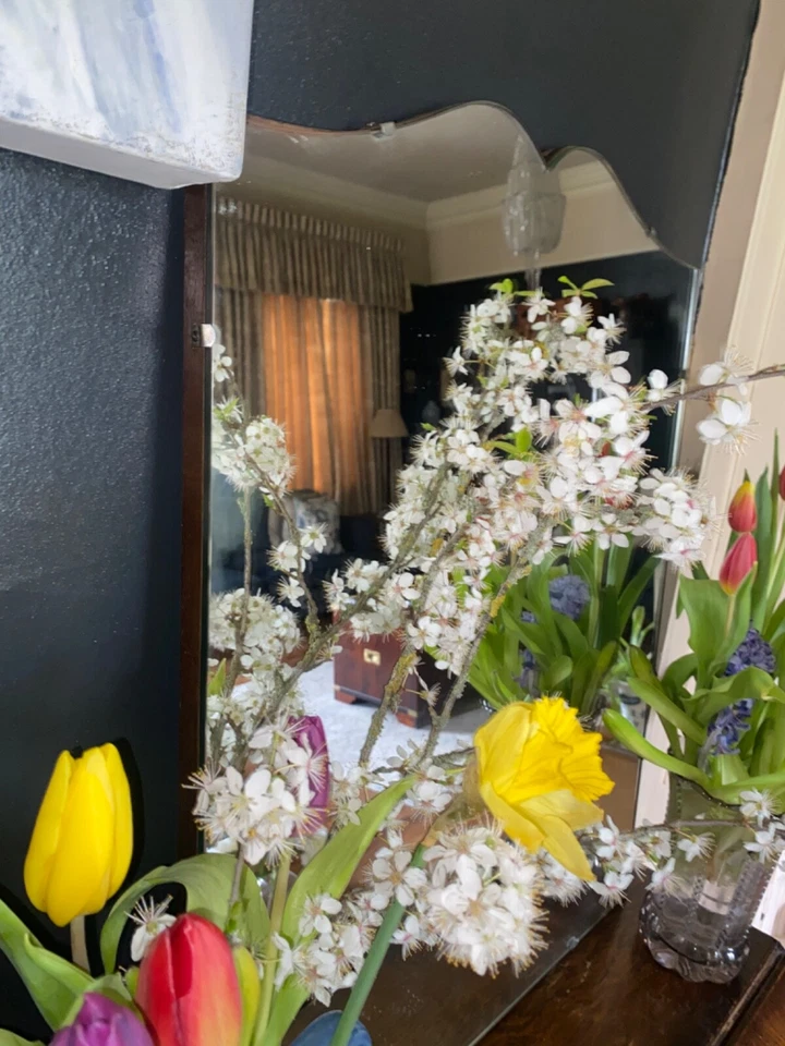 Antique Vintage Art Deco Mirror 1920s Frameless Large Glass Moustache Ornate - Image 4 of 4