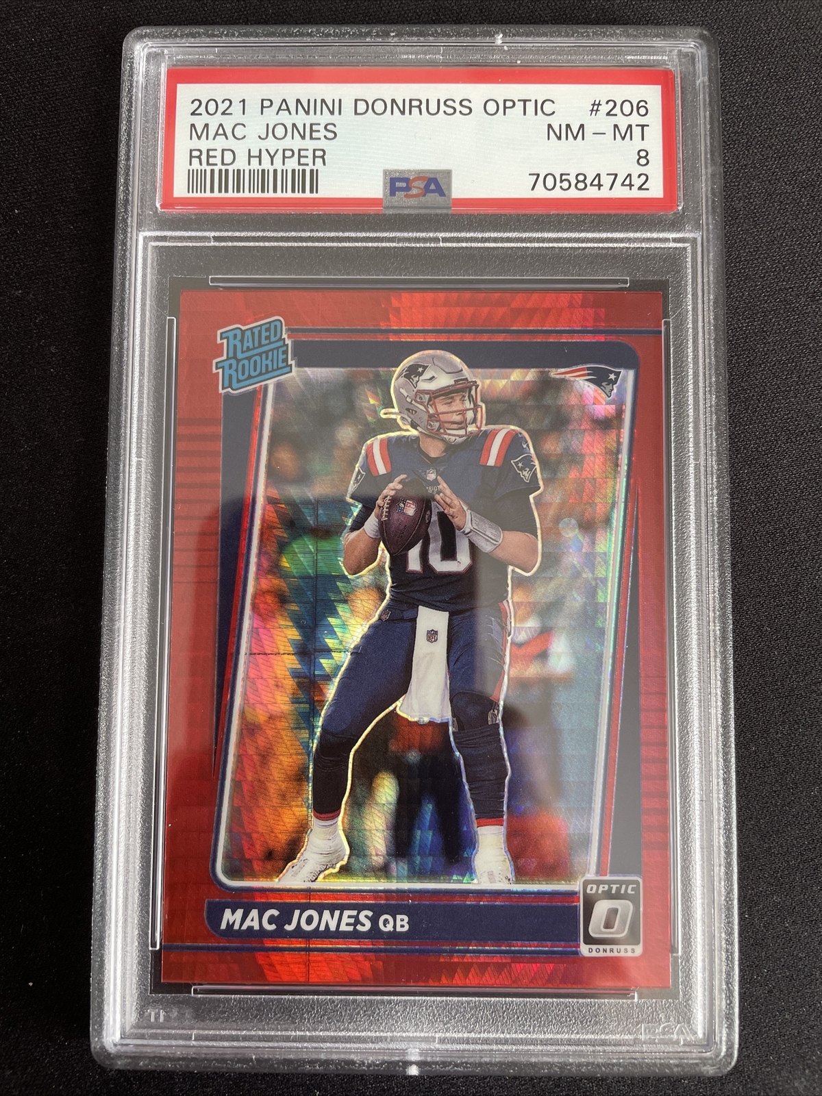 2021 Panini Donruss Optic Mac Jones Red Hyper Prizm PSA 8 #206 RC Rookie
