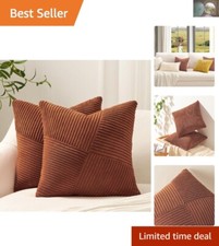 Boho 18x18 Inch Decorative Pillow Covers - Set of 2 Terracotta Corduroy Cases