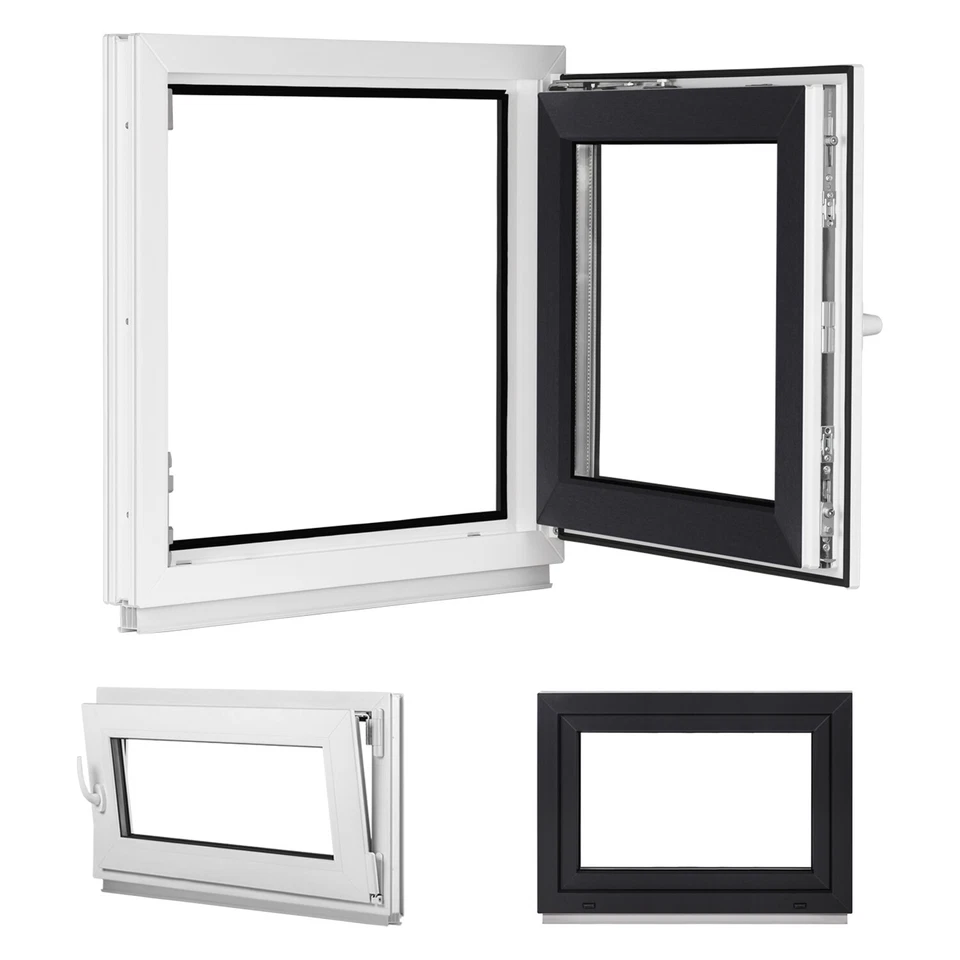 Kellerfenster Kunststoff Fenster Dreh Kipp 2 3 Fach Verglast Weiß oder Anthrazit - Bild 3 von 4