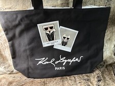 NWT KARL LAGERFELD PARIS KRISTEN BLACK CANVAS LARGE SHOPPING TOTE BAG