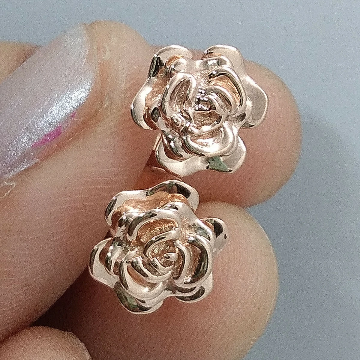 14K Rose Gold Plated Silver Flower Shape Push Back Stud Earrings