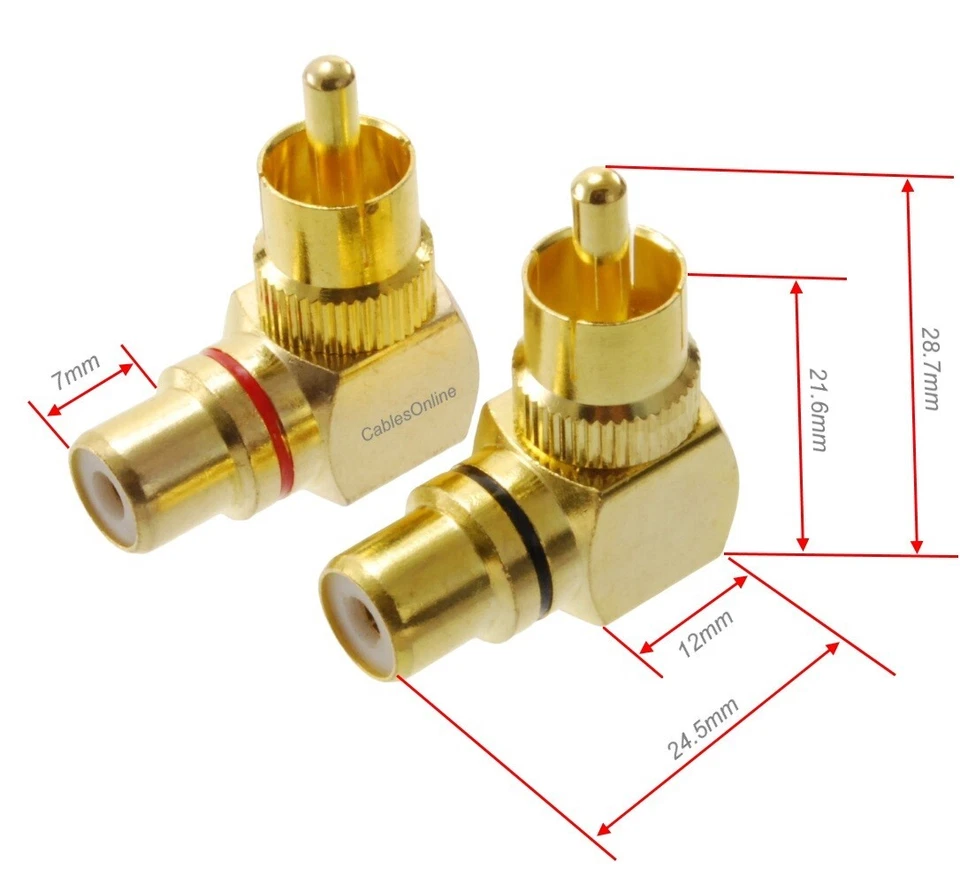RCA Male Plug to RCA Female Right Angle Gold-Plated Adapters, AV-A11M - Image 2 of 2