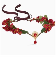 Gold Red Drop Rhinestone Red Floral Leaf Fairy Crown, Enchanted Woodland Tiara