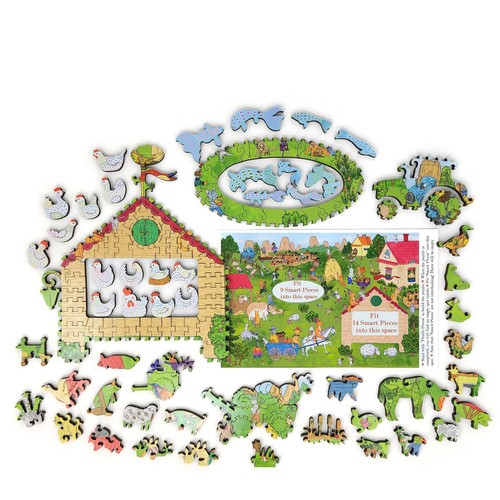 Wooden Smart Puzzle with Smart Pieces by FoxSmartBox - 440+23 pcs- Funny Farm - 第 2/7 張圖片
