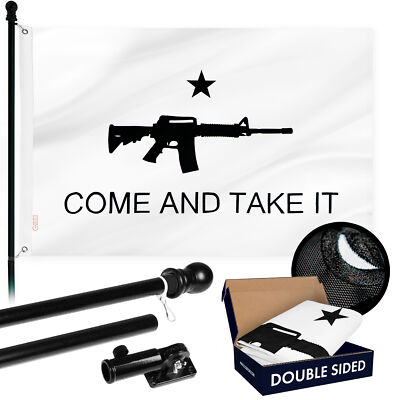 G128 6Ft Black Flagpole & Come and Take It Rifle WH Flag 3x5Ft Double Sided Emb