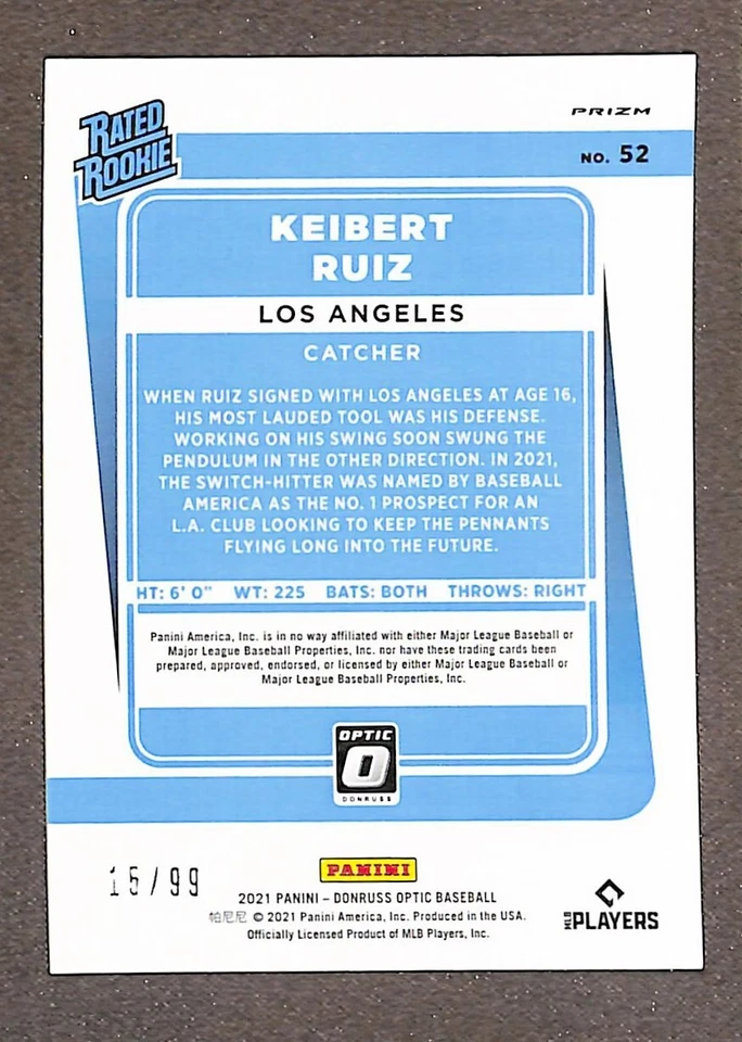 2021 Panini Donruss Optic Rated Pandora Purple Prizm #52 Keibert Ruiz Rookie /99 - Image 2 of 3