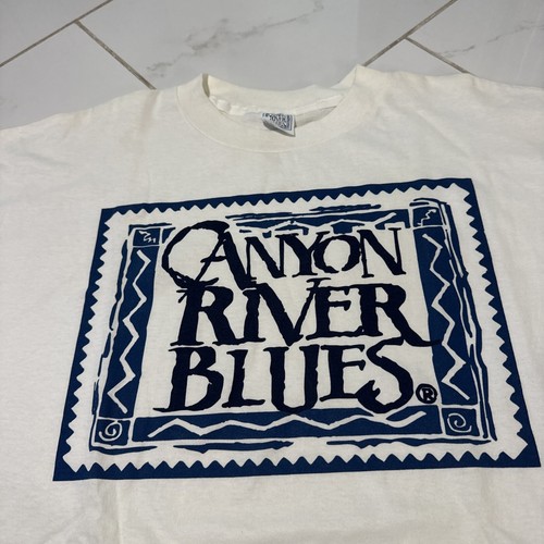Vintage 90s Canyon River Blues Jeans Promo White Navy Box Logo T-Shirt XL - Picture 3 of 5