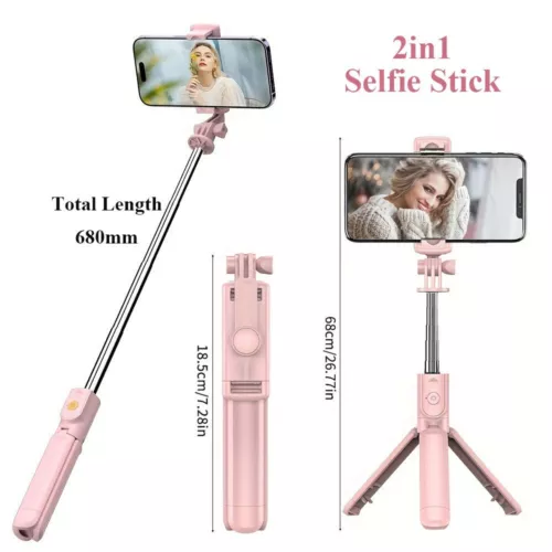Pink Extendable Bluetooth Wireless Remote Selfie Stick Phone Tripod for iPhone - Picture 3 of 13