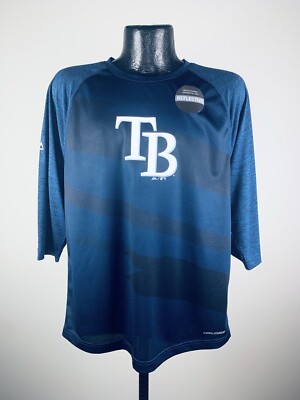 Men's Majestic Cool Base Tampa Bay Rays Navy Performance 3/4 Sleeve Shirt Large