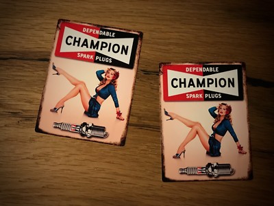 2x Champion Aufkleber Pinup Girl Hotrod Rat Spark Plug Racing Vintage Retro #199