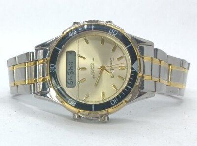 Greatland Watch Digital Analog Gold Face Steel Silver Bracelet Band Black Bezel