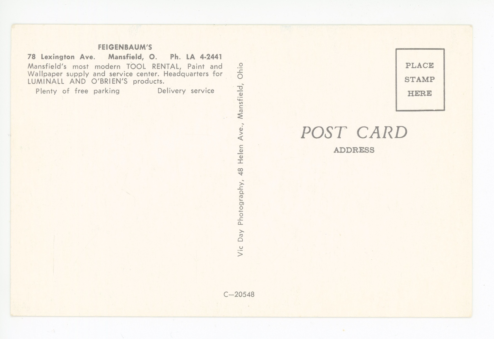 Feigenbaum's Tool Rental—Mansfield OH Vintage Advertising PC Jewish Owner 1960s eBay