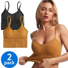 Women's Crop Top Longline Sports Bras Tank Tops Wirefree Cami with Built in Bra