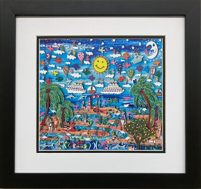 James Rizzi's ''Let's Take a Trip to the Tropics'' CUSTOM FRAMED Pop Art New