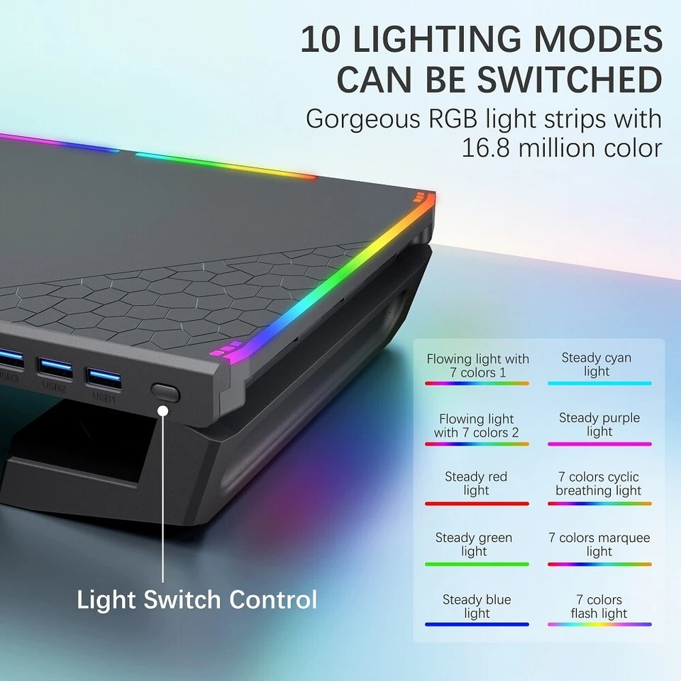 Monitor Stand for Desk RGB Gaming Lights Foldable with 4 USB 3.0 Hub - Image 4 of 4