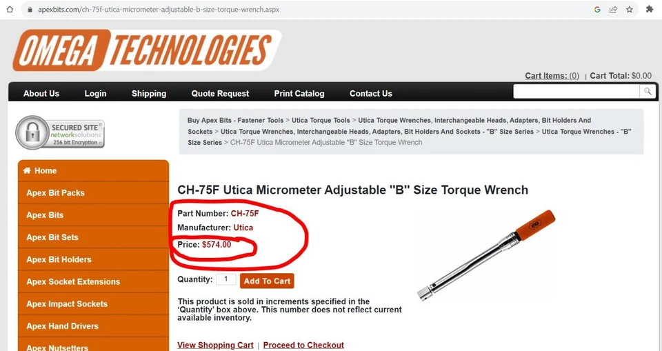 Utica CH-75F Micrometer Adjustable ”B” Size Torque Wrench Foto 4 de 4