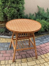 Tavolo baule legno caffè rotondo in vimini FATTO A MANO arredo rustico stile boho