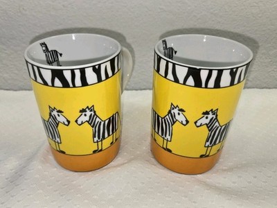 2-Vintage Konitz Zebra Footprints Striped Animal Stories 12oz Coffee/Tea Mugs