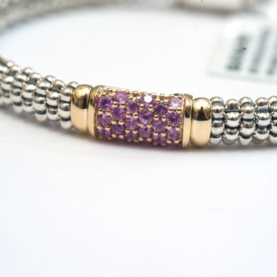 Nuevo Brazalete LAGOS Plata y Oro 18K Firma Caviar 6mm Zafiro Rosa Talla 7 Foto 4 de 4