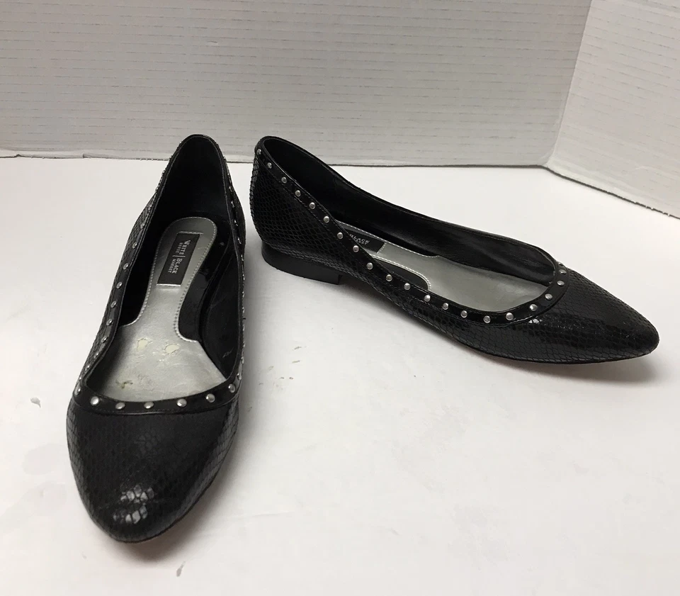 Белый дом черный рынок черные туфли на плоской подошве маленький серебряный запонки рептилии печати Sz 7 M - Изображение 2 из 4