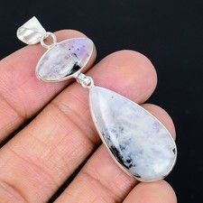 Rainbow Moonstone 925 Silver Plated Handmade Pendant of 2.37"
