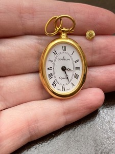 Authentic Vintage Womens 1 3/8" Geublin Swiss Gold Plated Pendant Quartz Watch for Parts
