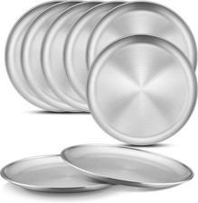 Stainless Steel Kids Plates Set of 8, 9 Inch Metal 304 Toddler Plates for Kids