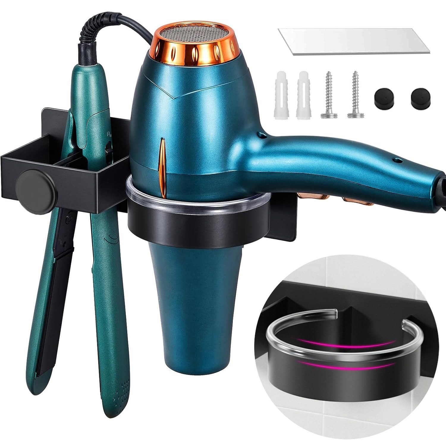 CHAMSUREUK Hair Dryer And Straightener Holder, Hairdryer One size, Black