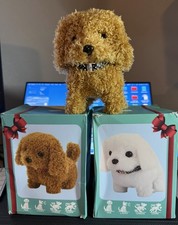 Plush Dog Toy Brown White -Walks, Barks, Jumps wags tail-Ages 3