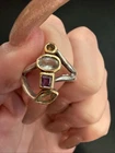 Vintage Handmade Sterling Silver Amethyst Aquamarine Topaz Peridot Ring Sz7