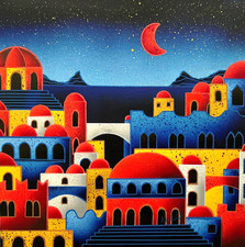 Kino Mistral "Cupole Rosse sul Mare di Sicilia" dipinto su tela 40x40+COA