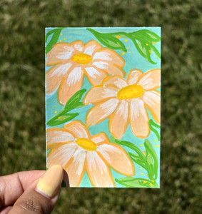 ACEO Original 2.5x3.5 Artwork, Acrylic, Flower, Tropical, Leaves, Nature, Blue