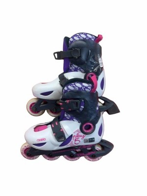 Oxelo Play 5 Kids Adjustable Inline Skates White Purple Pink 12Y-1 Rollerblades