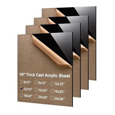 High Quality 12x16 Plexiglass Sheets - Black Acrylic, 4 Pack