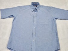 Manhattan Shirtmakers Wrinkle Free Button-Up Shirt Men 15.5 Blue Half Sleeve