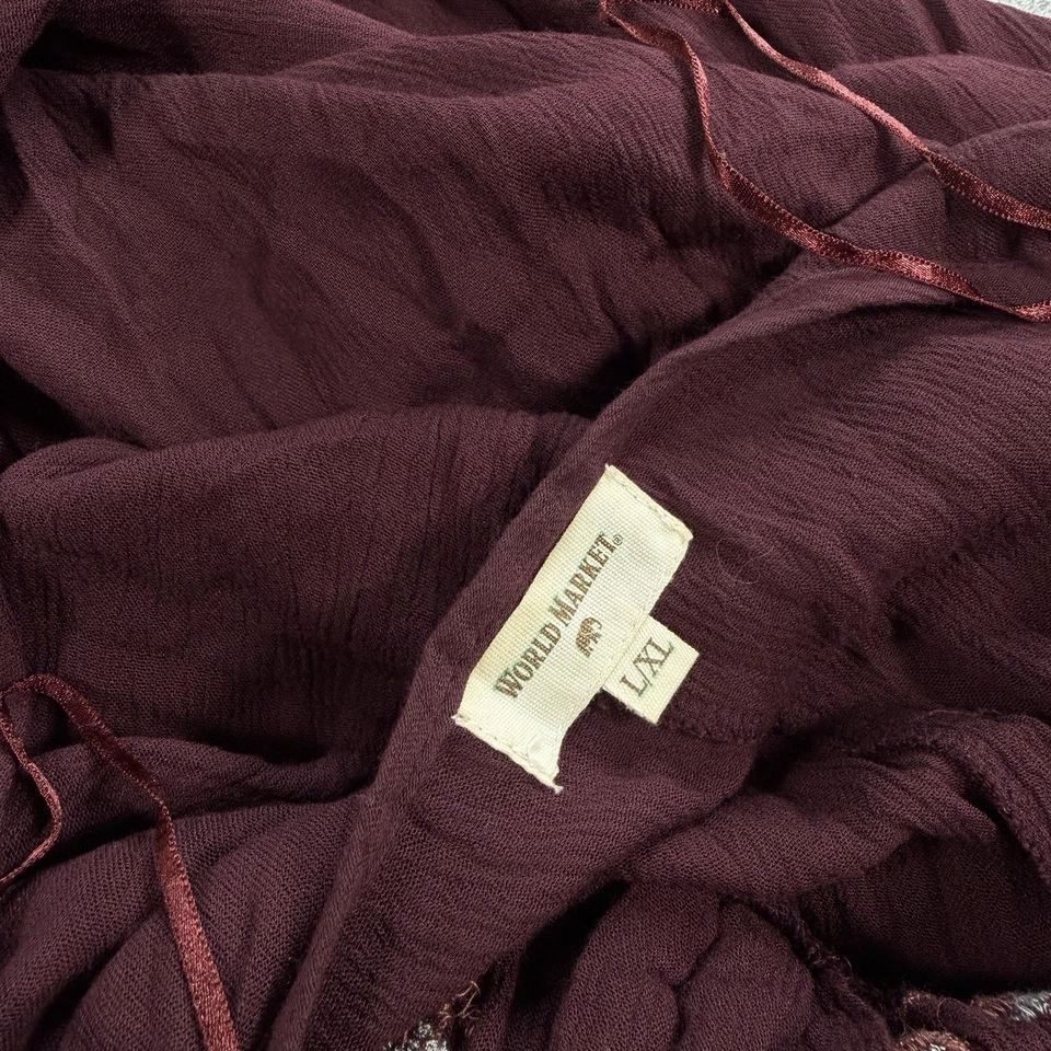 Vestido maxi bordado floral World Market boho G/XL borla fluida gravata camponesa - Imagem 3 de 4