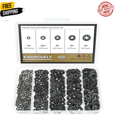 #ad 420 Pcs Internal Tooth Star Lock Spring Quick Washer Push on Speed Nut Assortmen $10.99