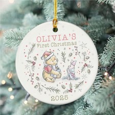 Personalized Pooh Bear  Piglet Baby's First Christmas Winnie The Pooh Ornament