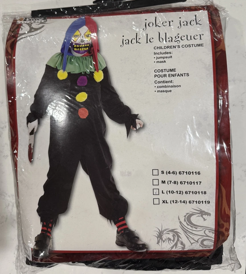 Disfraz de payaso niño CON máscara, talla L (10-12), TOTALMENTE NUEVO Foto 2 de 4